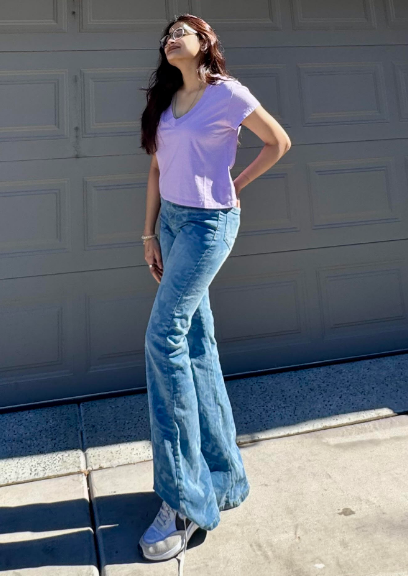 The Cotton Boxy Deep V-Neck Tee - Lilac